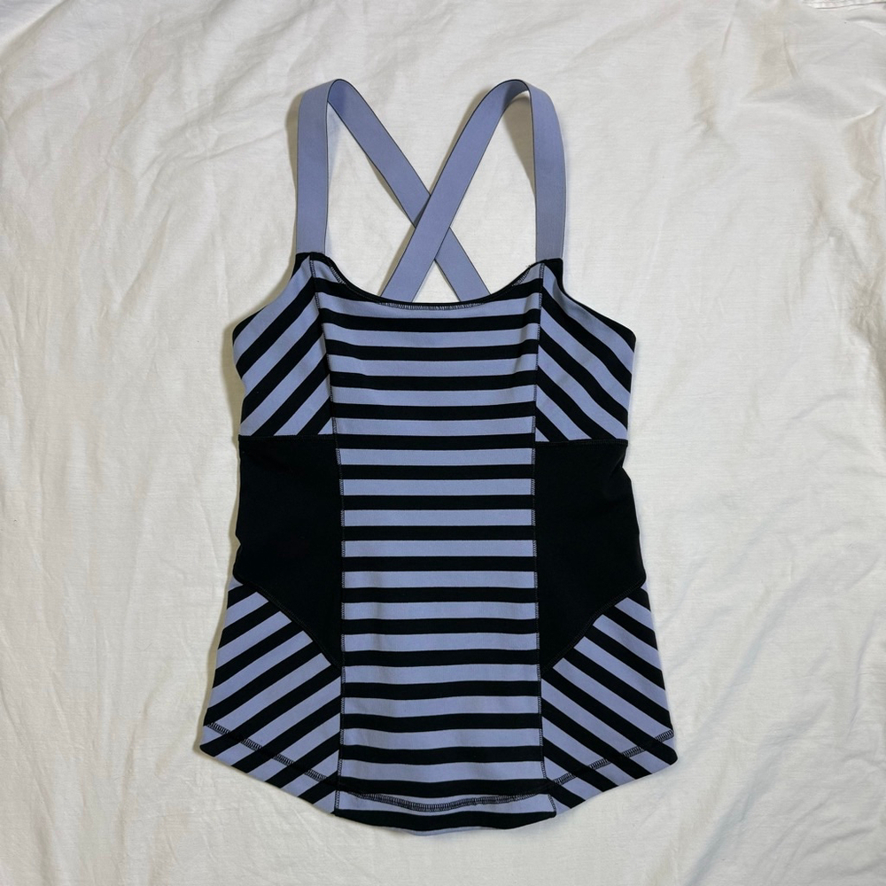 LULULEMON Top Women Size 6 Small Sea Stripe Polar Haze Black Work It Out Tank - Picture 2 of 12